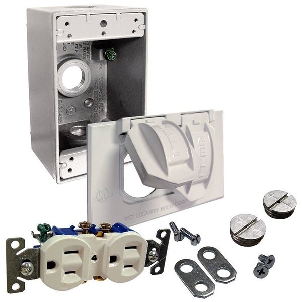 Bell Outdoor Receptacle/Cvr Dplx Kit Wht 1G 5839-6WRTR